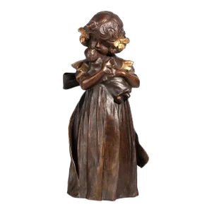 1900s Art Nouveau Bronze Sculpture of a Girl With a Doll by Leo Laporte-Blairsy, France