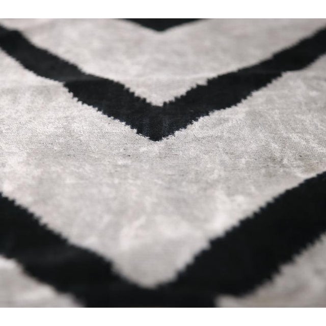 Chevron v Black & White Velvet Pillow – 16x16 Modern Handmade Throw Cushion For Sale - Image 4 of 8