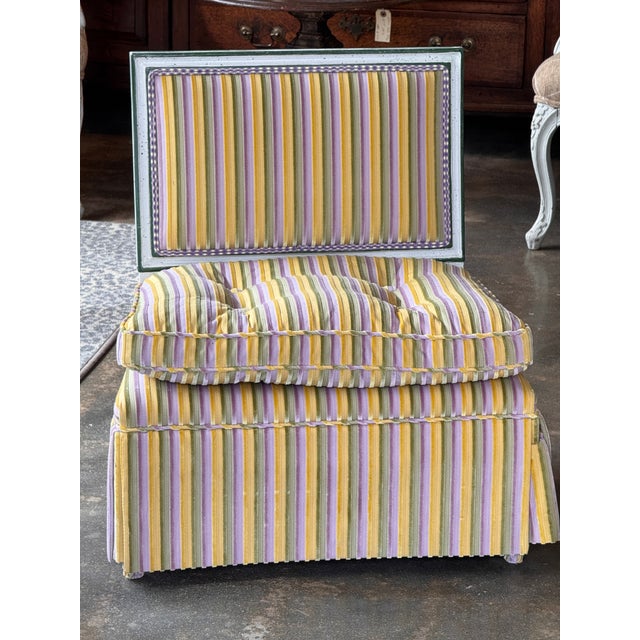 1950s Pair Upholstered Slipper Chairs With Painted Frames For Sale - Image 4 of 9