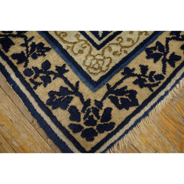 1920s 1920s Navy Blue Floral Medallion Antique Chinese Peking Small Rug 2' 7'' X4' 2'' For Sale - Image 5 of 8