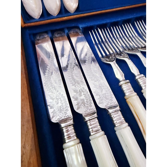 Victorian Antique Mother of Pearl and Silver Plated Flatware Service for 12 For Sale - Image 3 of 16