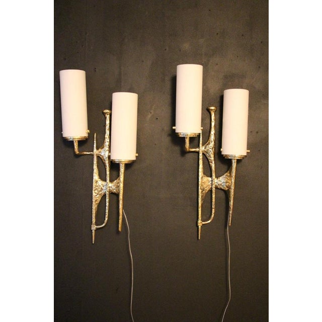 Metal Mid-Century Modern Bronze Wall Sconces by Felix Agostini, 1990s, Set of 2 For Sale - Image 7 of 18