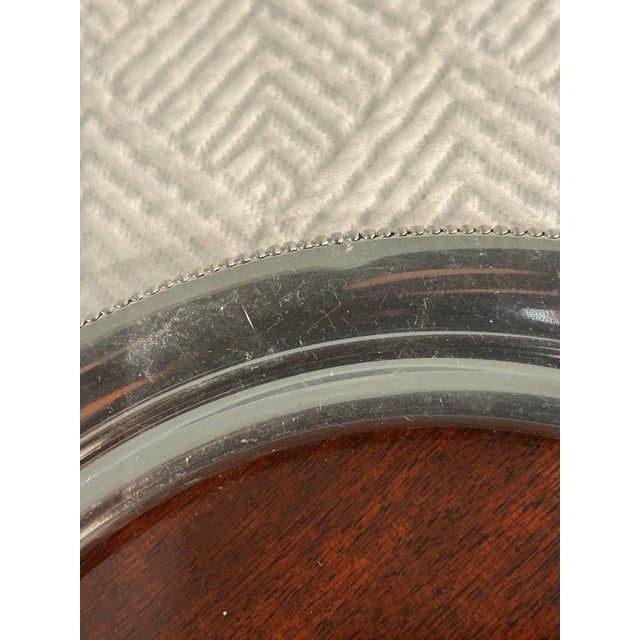 1970’s Revere Pewter 8” Round Tray With Faux Wood Surface For Sale - Image 9 of 9