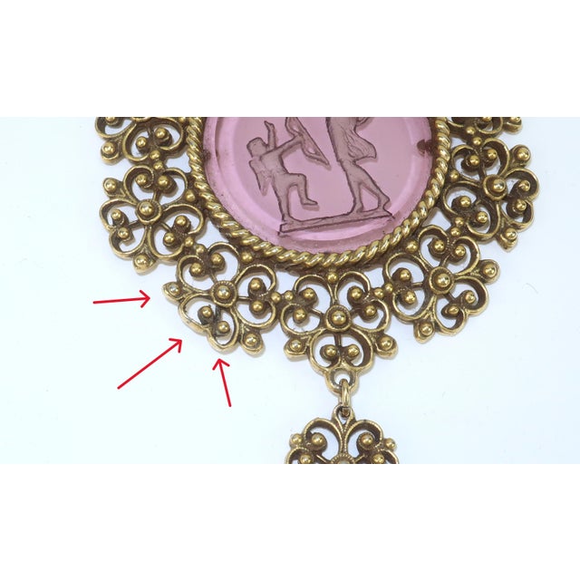 Goldette Amethyst Glass Intaglio Pendant Necklace, 1960's For Sale In Atlanta - Image 6 of 12