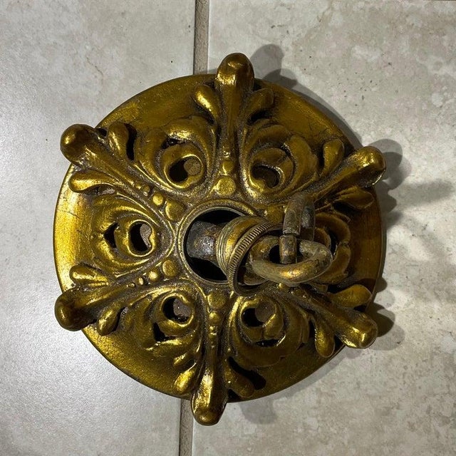 1960s Vintage Gilt Metal Crown Bell Glass Pendant Chandelier Lantern For Sale - Image 5 of 9