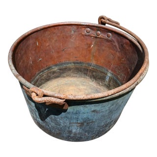 Antique Primitive Apple Butter Large Copper Kettle Vessel For Sale