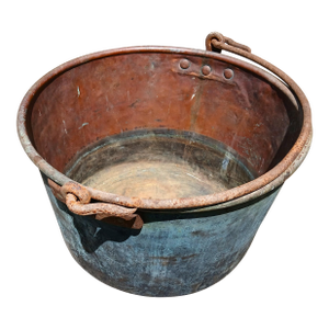 Antique Primitive Apple Butter Large Copper Kettle Vessel