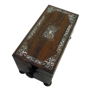 19th century English Rosewood Tea Caddy with Mother of Pearl Inlay