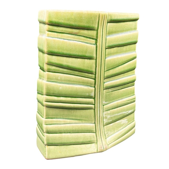 Mid-Century California Pottery Green Ceramic Tropical Bamboo Flower Vase For Sale - Image 4 of 6