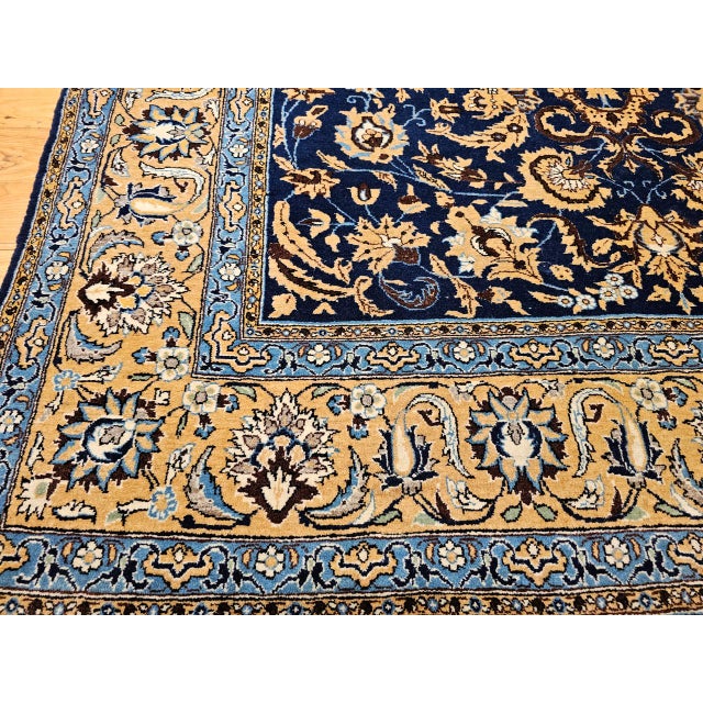 Antique Persian Tabriz Rug, Hand-Knotted Wool & Silk, Allover Floral Pattern, Navy & Tan, 6x10 For Sale - Image 11 of 13