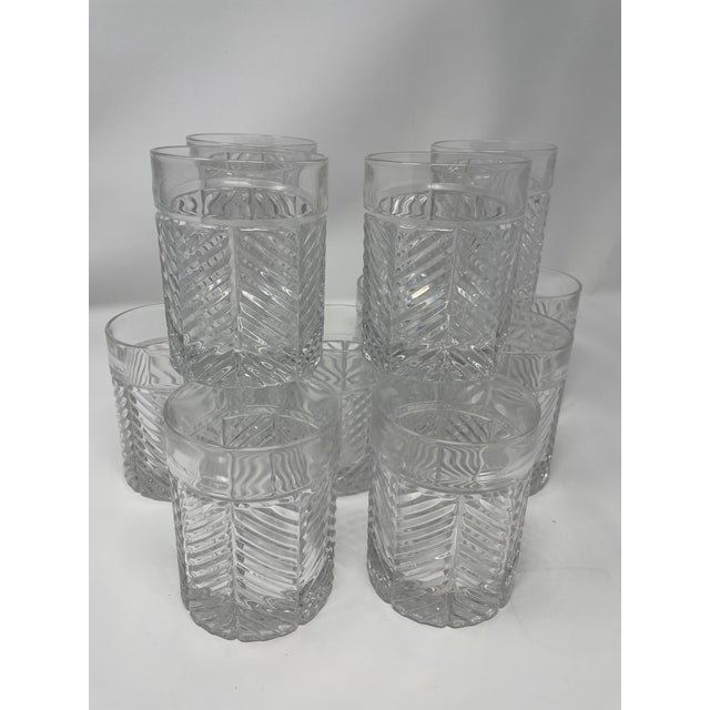 Set of 12 Ralph Lauren Herringbone Crystal Double Old Fashioned Glasses - Signed For Sale - Image 9 of 15