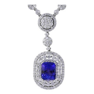 7 Carat Cushion Tanzanite and 13 Carat Diamond Pendant/ Necklace 18 Karat Gold For Sale