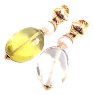 Bulgari Bvlgari Pearl Peridot Rock Crystal Yellow Gold Drop Earrings, A Pair