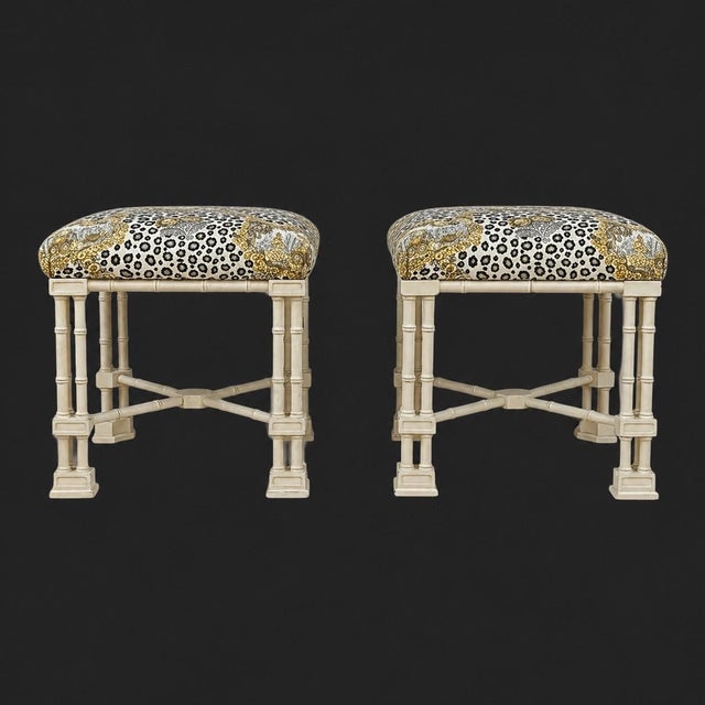 Chinese Chippendale Style Ottomans W/ Brunschwig Fils Leopard Chinoiserie - Pair For Sale In Atlanta - Image 6 of 6