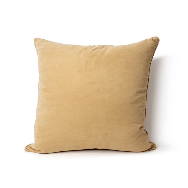 Embroidered Griffon Lion Decorative Pillow – Oatmeal & Khaki Velvet Back For Sale - Image 4 of 10