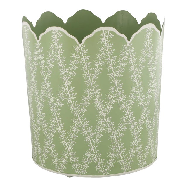 Floral Trellis Large Floor Planter, Green/White For Sale