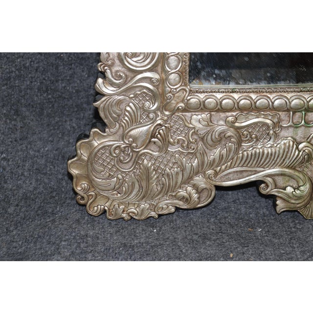 1940s Rare Familial Coat of Arms Nickel Plated Cladded Wooden English Mirror For Sale - Image 5 of 10