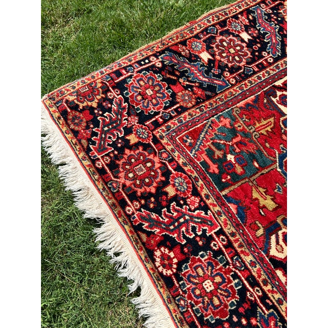 Ruby Red Large Hand Knotted Antique Persian Heriz Rug For Sale - Image 8 of 13