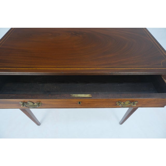 c.1880s Fine One Drawer Inlayed Solid Crotch Mahogany Top Console Table MINT! For Sale - Image 15 of 16