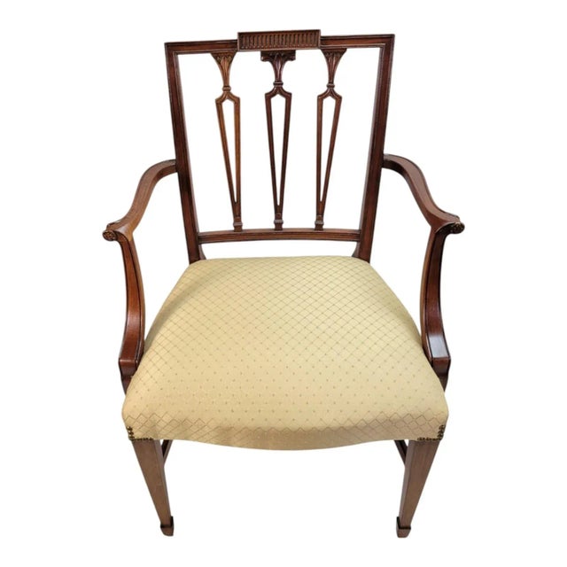 19th C English Hepplewhite Mahogany Armchairs Pair Dining or Side Chairs For Sale - Image 13 of 18