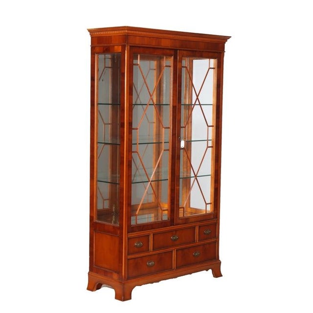 Antique Mahogany & Satinwood Two Door Five Drawer China Cabinet Circa 1920 For Sale - Image 9 of 13