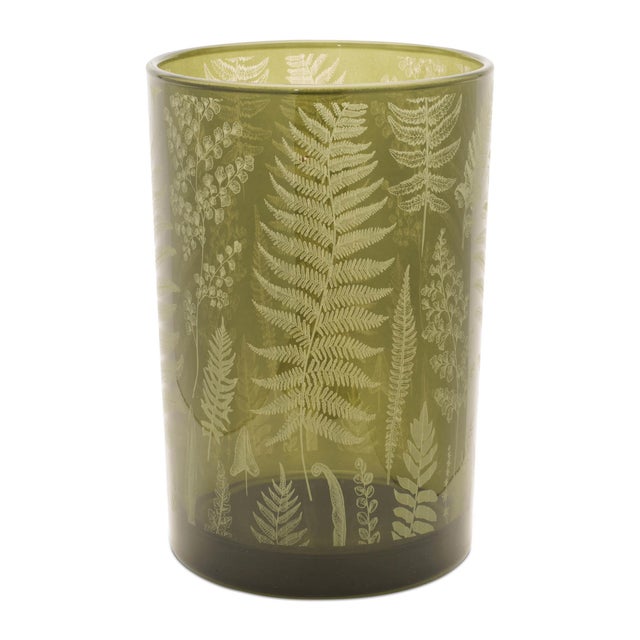 Kenneth Ludwig Chicago Fern Printed Glass Candle Holder (Set of 2) For Sale - Image 4 of 5