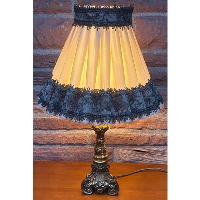 Gold Empire Brass Table Lamp with Fabric Shade, 1960s For Sale - Image 8 of 9