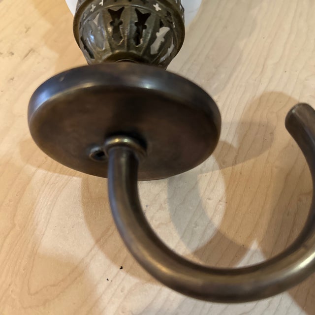 1920s Vintage Brass Wall Sconce With Vintage Gas Shade For Sale - Image 5 of 5