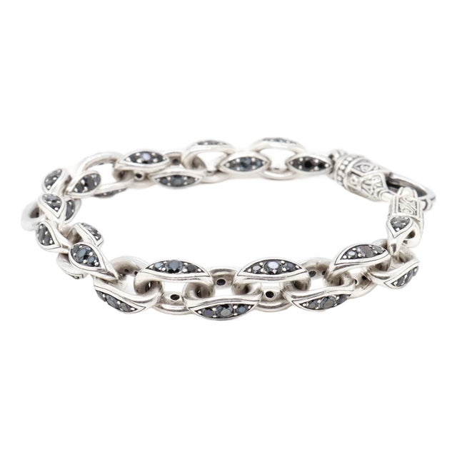 Konstantino Plato Sterling Silver & Black Spinel Cable Link Bracelet For Sale