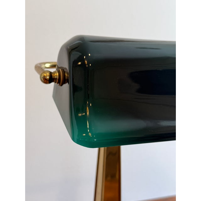 Vintage Banker's Green Glass & Brass Desk Lamp For Sale In Tampa - Image 6 of 12