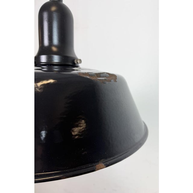 Black Industrial Black Enamel Factory Lamp with Porcelain Top, 1950s For Sale - Image 8 of 18