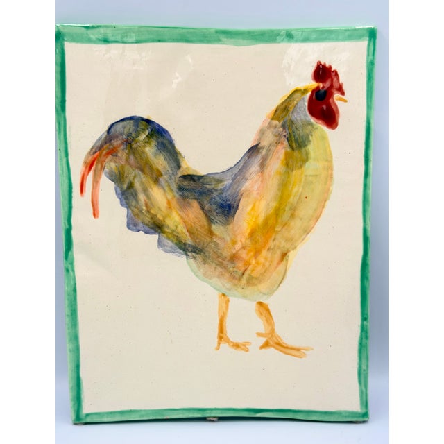 Ceramic Whimsical Sherman Nobleman Folk Art Hand Painted Rooster on Ceramic Trivet Tile For Sale - Image 7 of 7