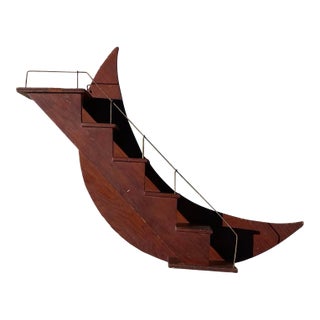 Vintage MCM Hand Made Crescent Moon Stair Step Wood Wall Shelf For Sale