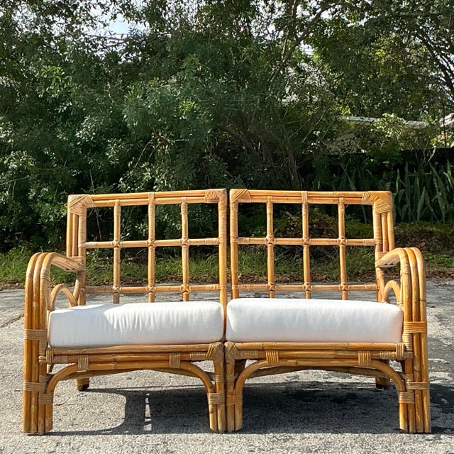 Vintage Coastal Bent Rattan Loveseat For Sale - Image 9 of 9