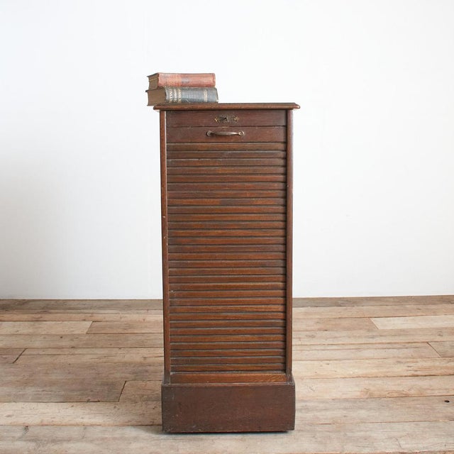 1920s Antique French Single Oak Tambour Filing Cabinet, 1920s For Sale - Image 5 of 14