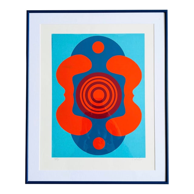 Vintage Geometric Abstract Serigraph by Cabello For Sale