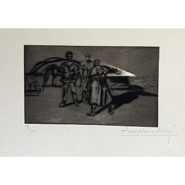 Military'' 1917s is a beautiful print in etching technique, realized by Anselmo Bucci (1887-1955). Hand signed. Numbered...