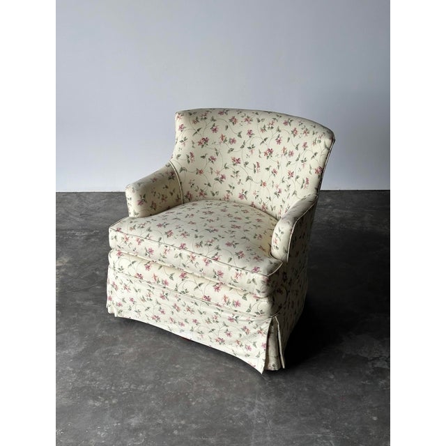 Cream Floral Chintz Skirted Swivel Club Chair, 1980s For Sale - Image 4 of 10