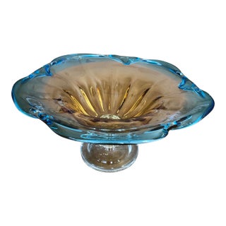 Vintage Art Glass Centerpiece Bowl - Hand Blown For Sale