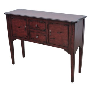 Distressed Rustic Burgundy Red Console Table Sideboard Buffet Credenza For Sale