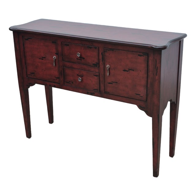 Distressed Rustic Burgundy Red Console Table Sideboard Buffet Credenza For Sale
