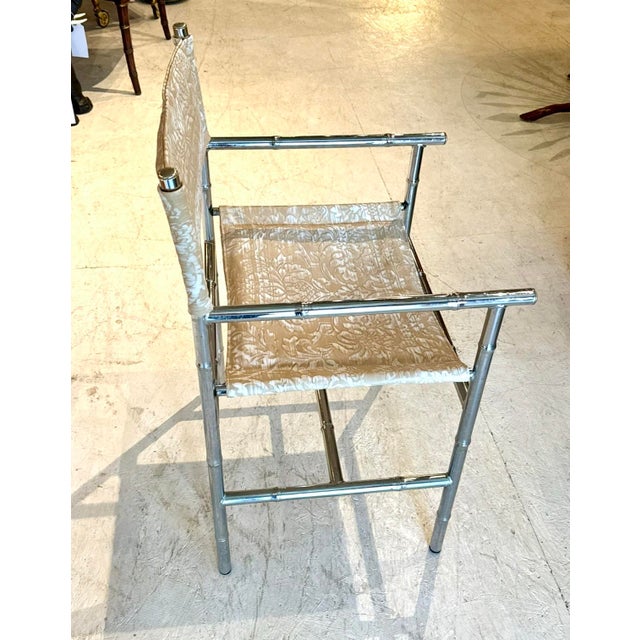 Hollywood Regency Vintage Chrome Director’s Chair With Embossed Leather Seat and Back For Sale - Image 3 of 8