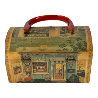 Antique Palm Beach Box Bag W Lucite Handle For Sale