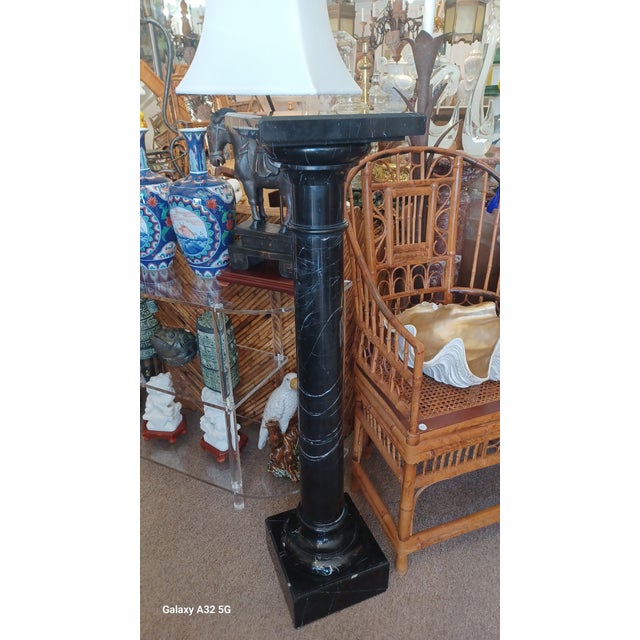 Late 20th Century Vintage Hollywood Regency Black Marble Pedestal For Sale - Image 5 of 5