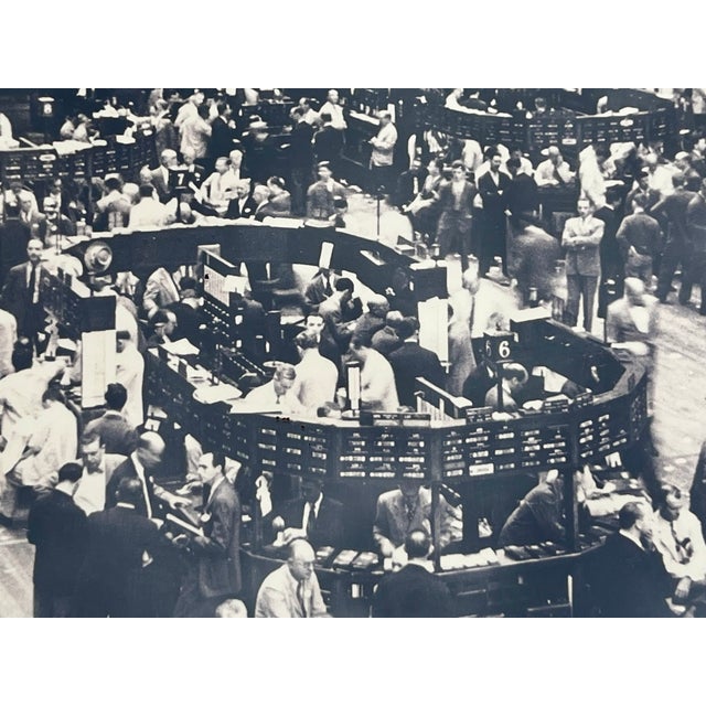 Framed Photograph of Stock Market Trading Floor Circa 1952 Titled: "Bullish Market - New York Stock Exchange" in pencil...
