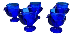 Vintage Cobalt Blue Glass Chicken Egg Cups, France, 1970s, Set of 5