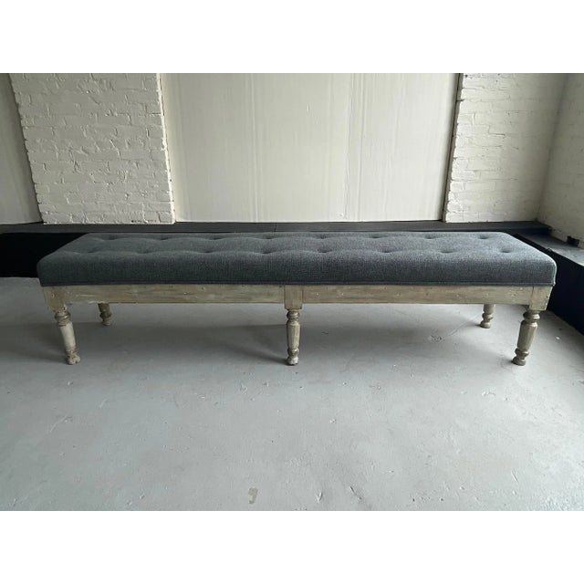 1980s Large Rustic Turned Leg Tufted Bench For Sale In New York - Image 6 of 12