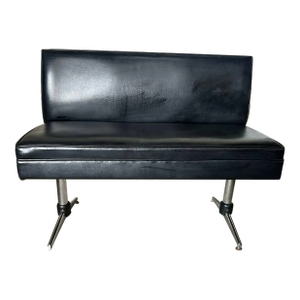 Late 20th Century Mid Century Modern Black Faux Leather Vinyl Loveseat Bench