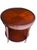 Late 20th Century Vintage Mahogany Two-Tier Side Table | Bookmatched Starburst Top | Fluted Legs | Brass Caster Feet For Sale - Image 5 of 11