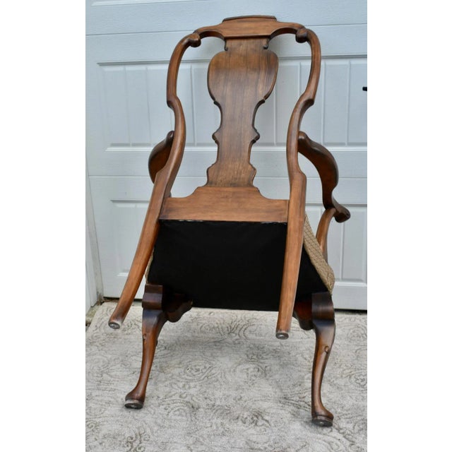 Walnut Queen Anne Armchair Desk Dining Chair Brass Stud Accents Vintage 1960s For Sale - Image 11 of 12